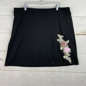 SHEIN Curve Skirt Sz 3XL Black Embroidered Floral Sequins Mini Stretch Boho